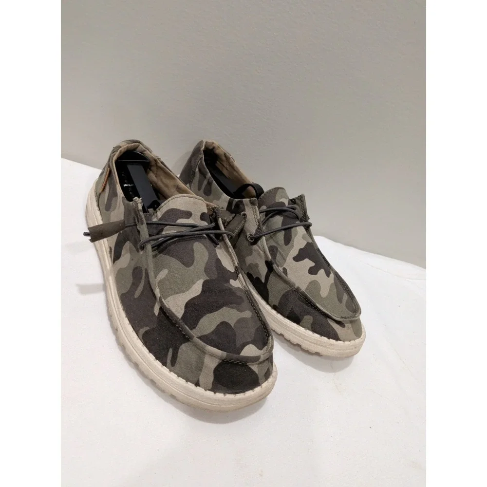 Hey Dude Wendy Camo Womens 9 Green Camouflage Canvas Slip On Loafers 121417003